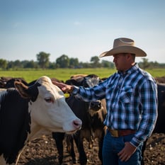rancher with cow