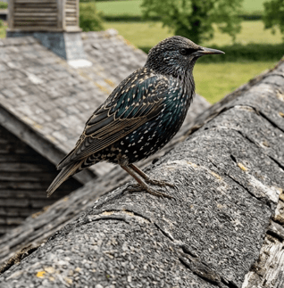 starling on barn